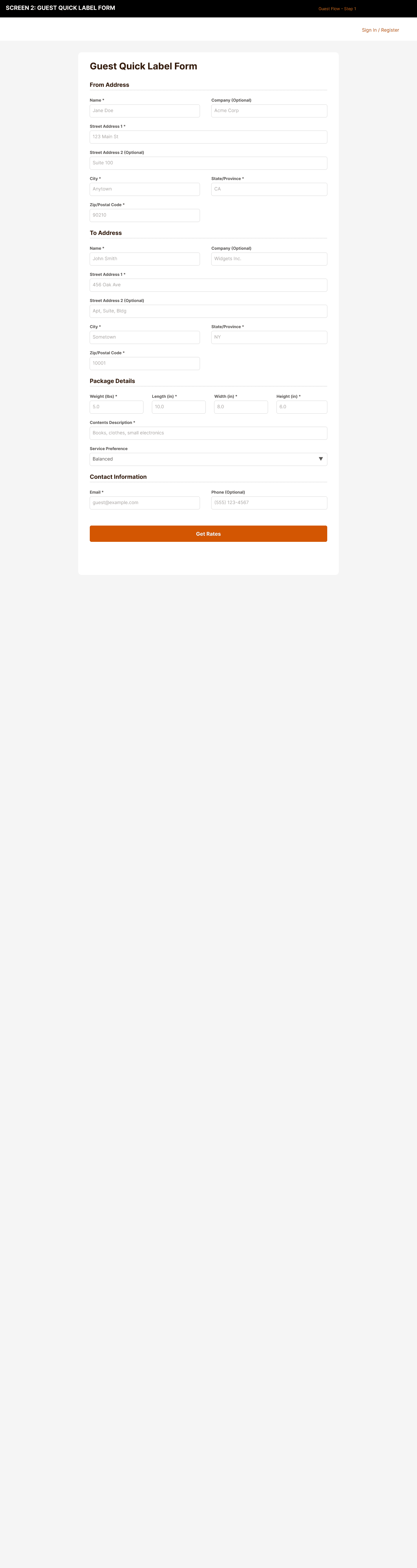 Guest quick label form