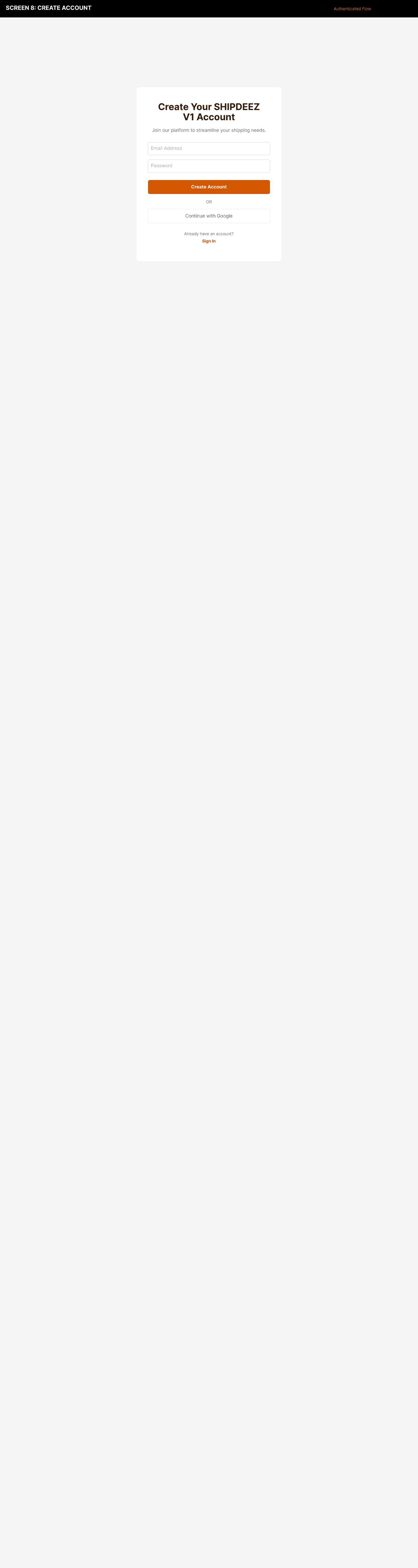 Create account screen